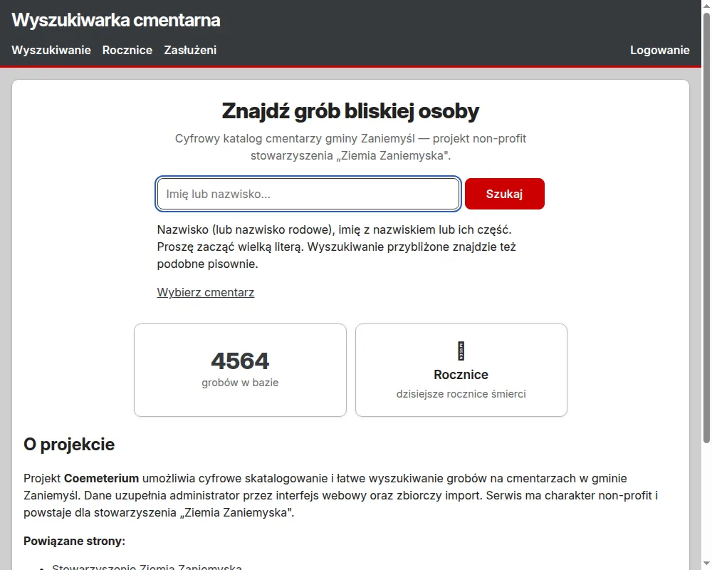 Wyszukiwarka cmentarna Coemeterium