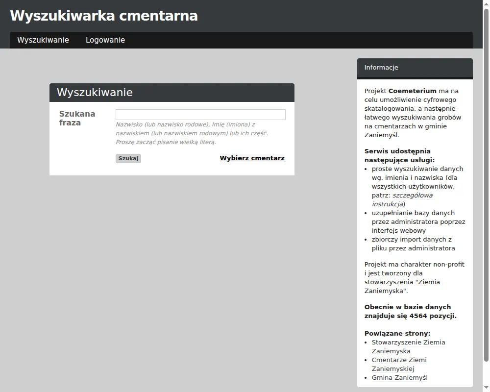 Wyszukiwarka cmentarna Coemeterium